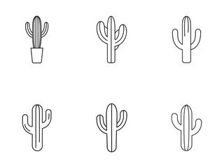 Fototapeta premium Minimalist Cactus Line Art Collection Six Unique Plant Designs White Background Botanical Illustration Simple Outline Drawing Desert Plants