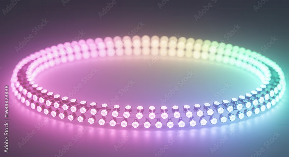 Poster A vibrant, circular LED strip glows with a spectrum of colors, creating a mesmerizing visual effect.
