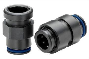 Pneumatic fittings with blue seals isolated on a transparent background pneumatic connector