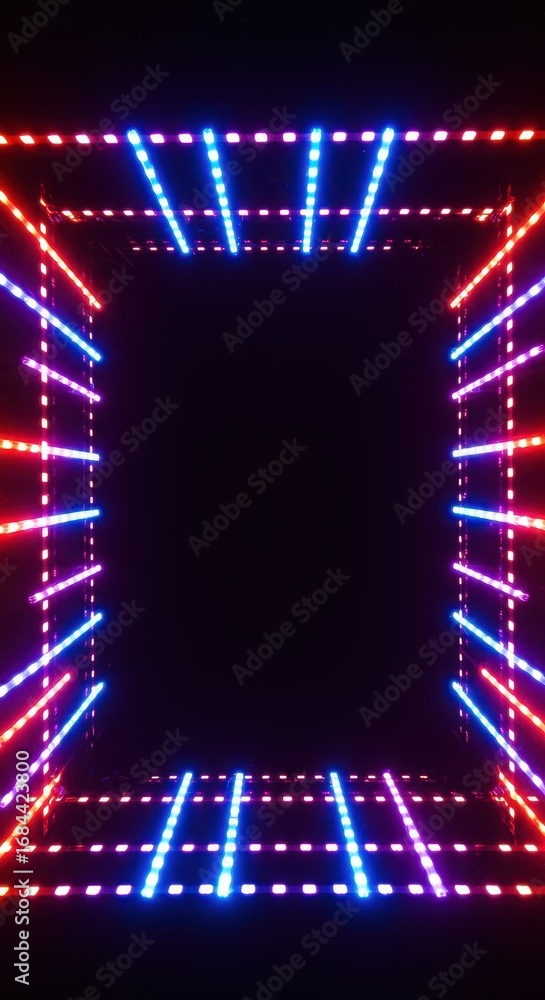 Poster a vibrant display of red and blue led lights creates a captivating, three-dimensional effect in a da