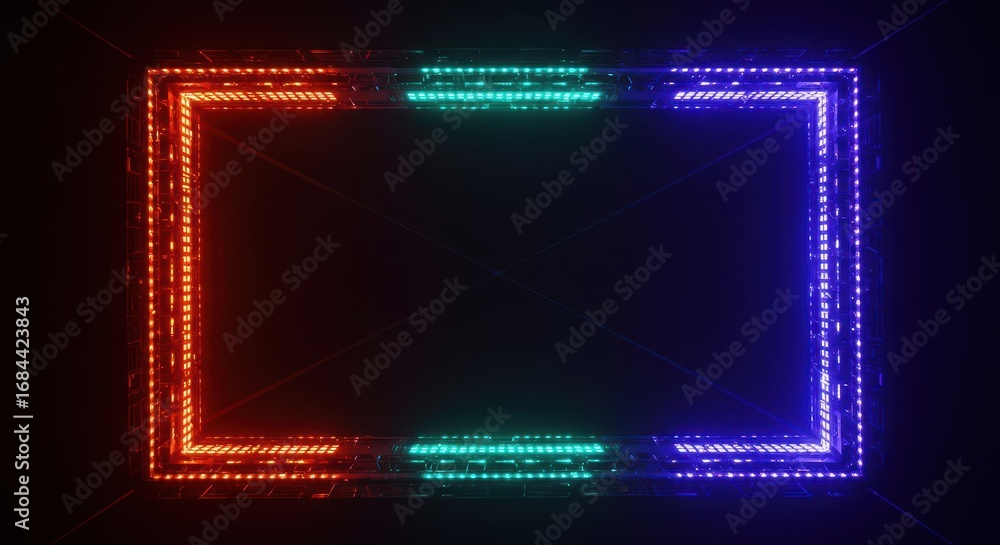 Poster a vibrant, futuristic frame composed of glowing, multi-colored led lights, creating a dynamic and st