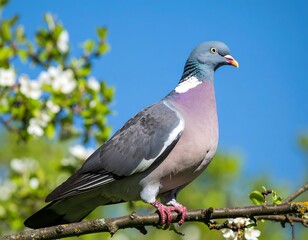 Obraz premium Pigeon perched on branch with blossoms
