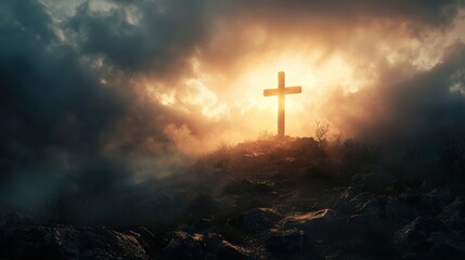 Fototapeta premium Cross stormy sky