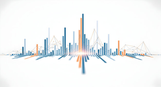 Dynamic bar graph visualization with connected nodes, representing data growth and market trends - Powered by Adobe