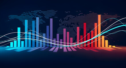 Dynamic financial growth charts with global map overlay and vibrant data lines create a compelling business success narrative