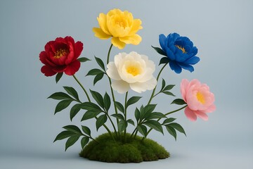 Fototapeta premium Vibrant Multicolored Peony Floral Arrangement, Modern Digital Illustration