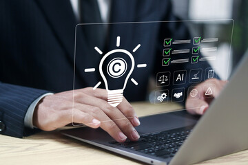 Copyright protect idea concept, rights protection, invention patent, author rights and patent intellectual property.