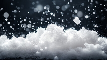 Snow Pile with Falling Snowflakes and Bokeh Effect