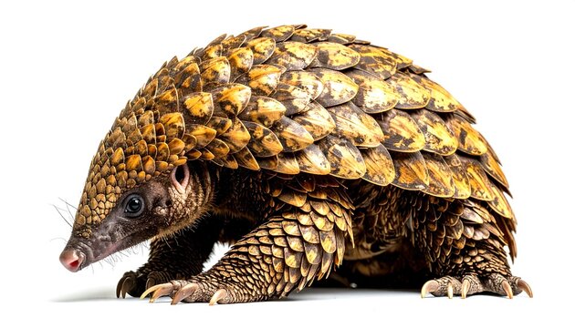 Pangolin standing isolated showing textured scales in studio shot