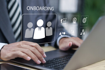 Onboarding concept. Socializing, welcoming new employees. Process or procedure for welcoming and...