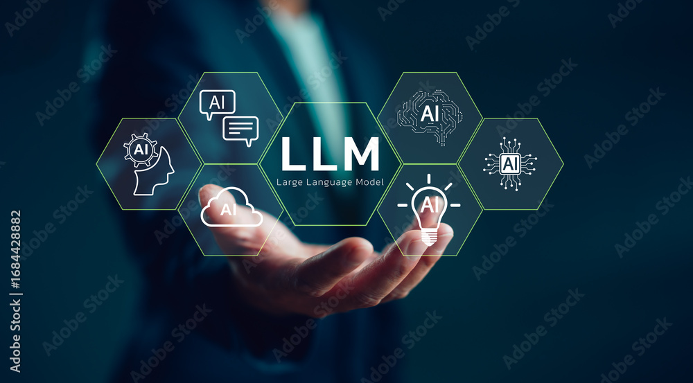 Aufkleber futuristic concept of artificial intelligence and large language models (llm) with glowing ai icons 