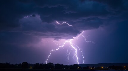 Striking Lightning Bolts Illuminate a Dark Night Sky During a Thunderstorm