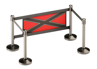 Retractable stanchions with red and barrier isolated on a transparent background