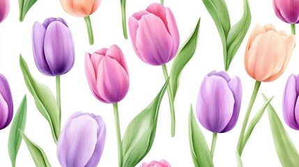 Obraz premium Spring bloom tulip pattern with pastel colors and seamless watercolor texture