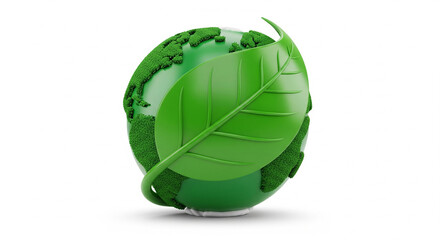 Green Earth Globe with Leaf Symbolizing Environmental Protection on Isolated transparent background