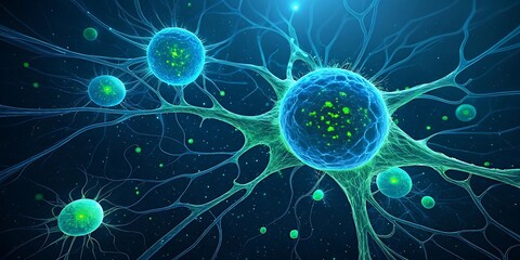 Obraz premium Abstract visualization of neurons and synapses, depicting brain activity and neural network connections.