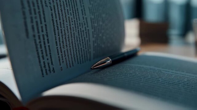 Medium shot of a desk with open RCA workbook and highlighted sections pen resting on page in focus blurred background conveying focused incident investigation.
