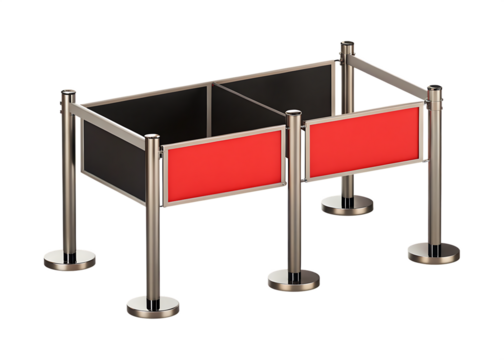 Silver stanchions with red and panels isolated on a transparent background retractable