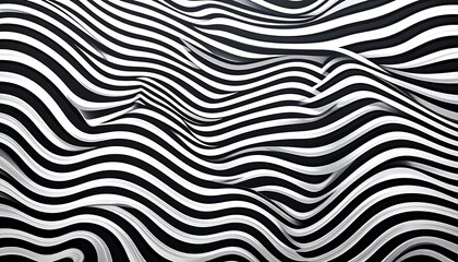 Obraz premium A dynamic, abstract design features black and white wavy stripes, creating an illusion of depth and movement.