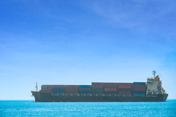 Aerial view of the freight shipping transport system cargo ship container. international...