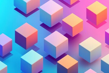 Obraz premium Colorful Isometric Cube Pattern: Modern Abstract Background with Gradients and Shadows for Digital Projects