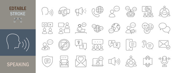 Speaking icon set Editable line icons vector illustration.
