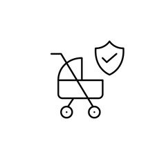 Verified baby safety, trusted stroller protection. Pixel perfect, editable stroke vector icon