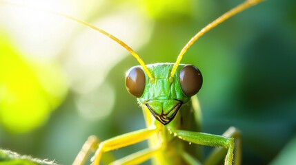 Green grasshopper closeup