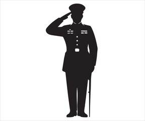 Vector silhouette of military officer saluting in full uniform