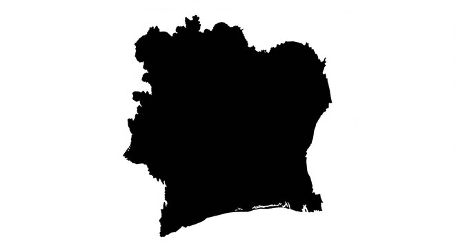 Black silhouette map of Ivory Coast (C&ocirc;te d'Ivoire) country on isolated transparent background.