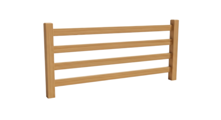 Wooden fence section with horizontal rails isolated on transparent background
