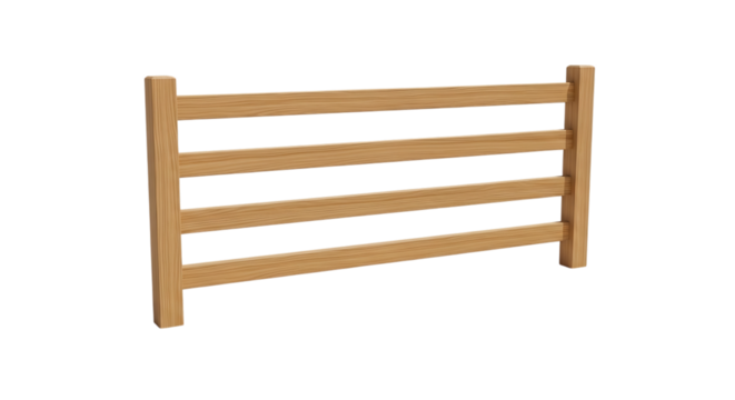Wooden fence section with horizontal rails isolated on transparent background