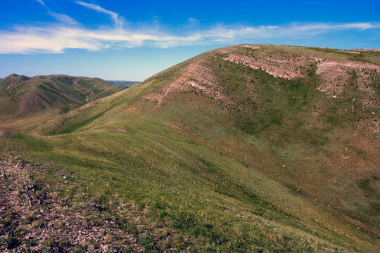 Magnificent landscape of the Karama Runtau ridge at sunset on a spring day