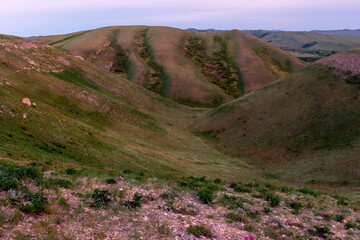 Magnificent landscape of the Karama Runtau ridge at sunset on a spring day