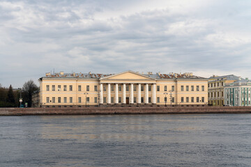 Naklejka premium Russian Academy of Sciences Building on the University Embankment of the Neva River in Saint Petersburg, Russia