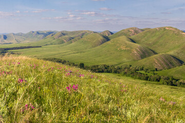 Magnificent landscape of the Karama Runtau ridge at sunset on a spring day
