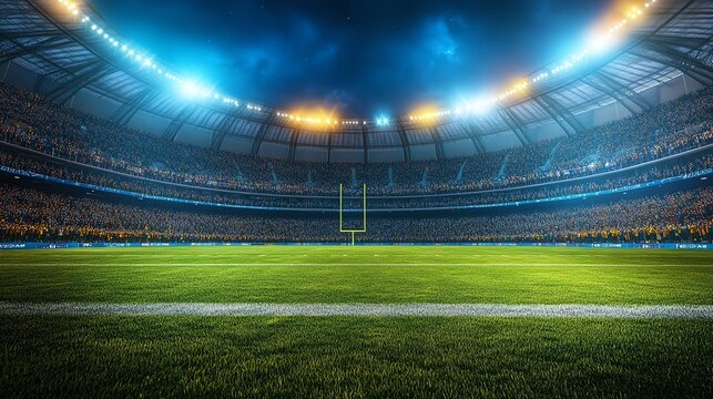 A vibrant football stadium at night.