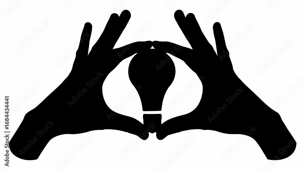 Aufkleber hands framing a light bulb in silhouette creating a sense of innovation and creative thinking concep