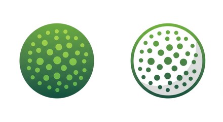 Fototapeta premium Two stylized golf balls, depicted in a simple graphic design, feature a gradient of green and are outlined in a light shade of gray.