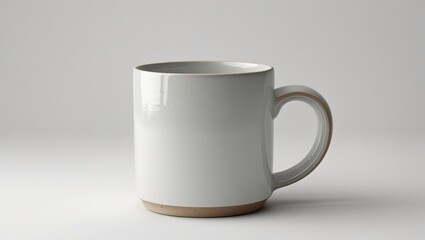 Fototapeta premium A simple, light gray ceramic mug stands out against a neutral backdrop, showcasing a subtle color gradient and a comfortable handle.
