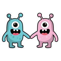 Fototapeta premium Two Alien Monster Friend Holding Hand Illustration Graphic