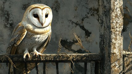 Barn Owl perched on weathered fence