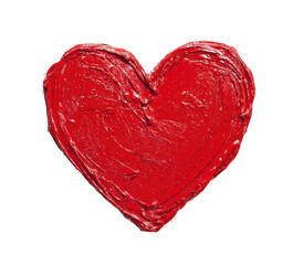 Textured heart shape, bright red, like painted or sculpted, against a transparent background