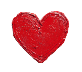 Textured heart shape, bright red, like painted or sculpted, against a transparent background