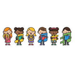 Musical harmony kids: A cheerful ensemble of children displaying vibrant music notes collection