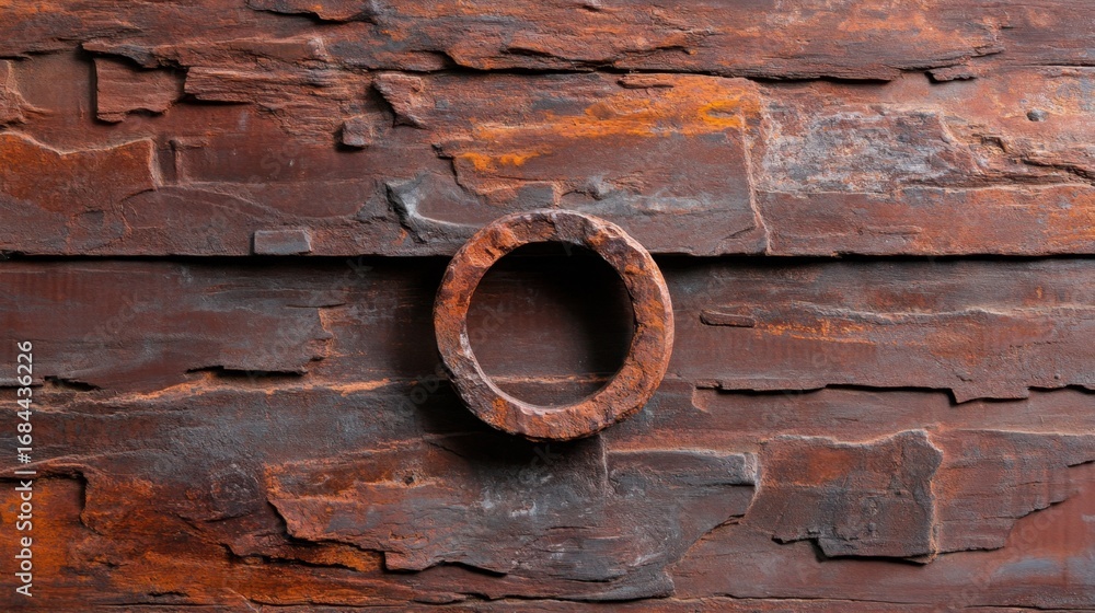 Aufkleber textured surface of weathered iron with bold rust patterns and a single oxidized ring