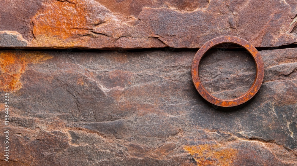 Aufkleber textured surface of weathered iron with bold rust patterns and a single oxidized ring