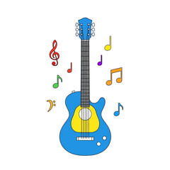 Vibrant cartoon guitar illustration with playful music notes creating joyful harmony