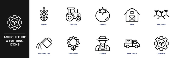 Agriculture and Farming Line Icon Set