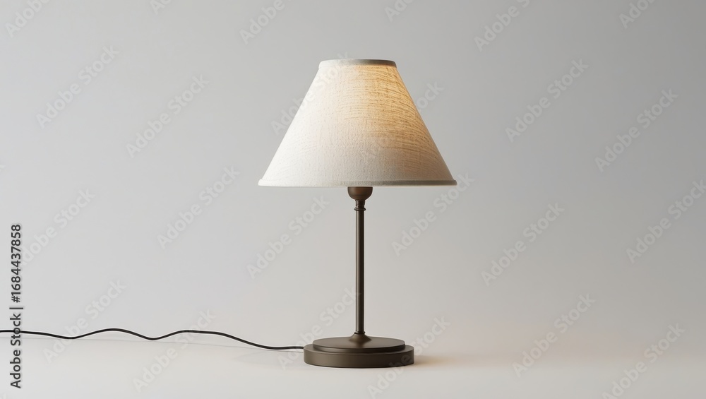 Poster a neutral-toned table lamp with a linen shade sits against a plain backdrop, highlighting its simple